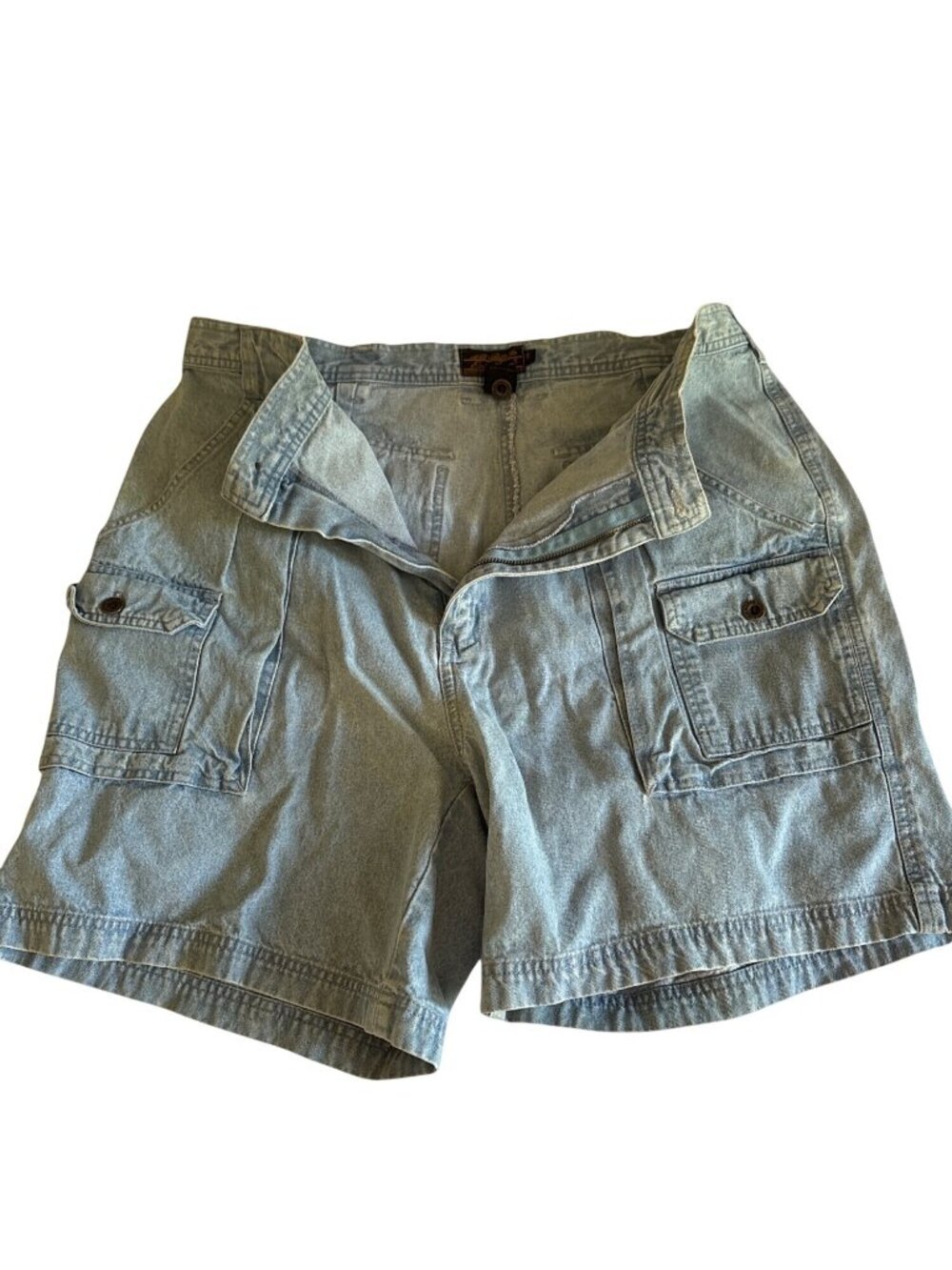 Utility 90s Pleat Eddie Bauer Mens Denim Cargo Shorts Size 38 Vintage